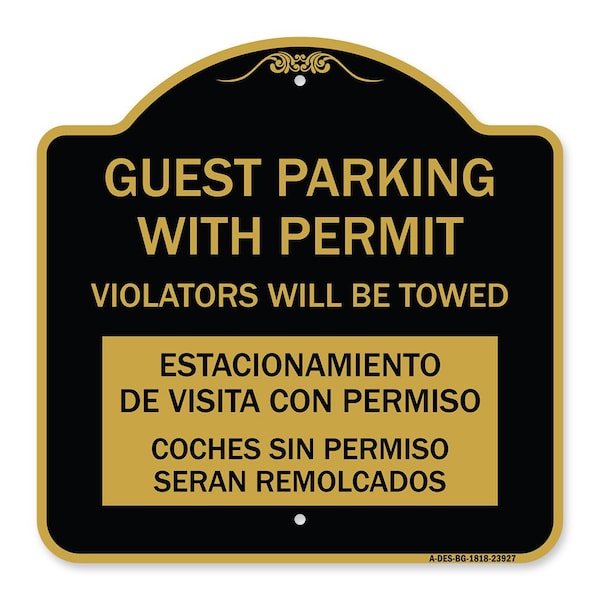Signmission Guest Parking with Permit Violators Will Be Towed Estacionamento De Visita Con Permis, BG-1818-23927 A-DES-BG-1818-23927 - main